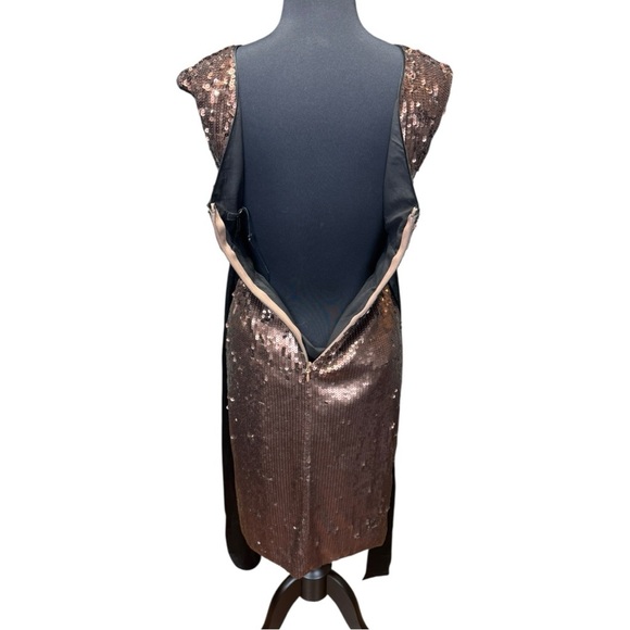 NWOT BCBGMaxAzria Reeve Metallic Bronze Sequin Faux Wrap Dress Size XS - Picture 8 of 9